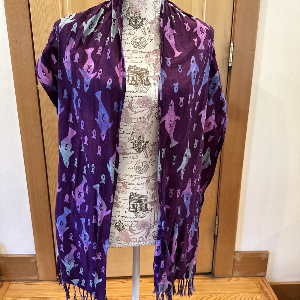 Women's Seal Sea Lion Scarf. Purple. Approximately 70" long. Unique HTF Ocean